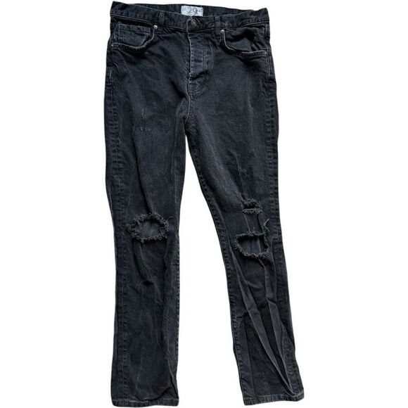 Womens Free People We The Free Distressed Black Straight Leg Jeans - Sz 29 - Picture 1 of 3